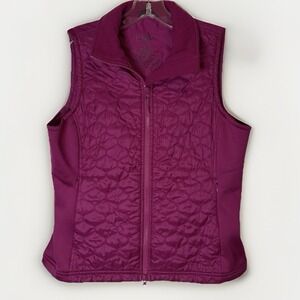 L.L.Bean Women's Quilted Insulated Vest Small Berry Magenta Full Zip Pockets
